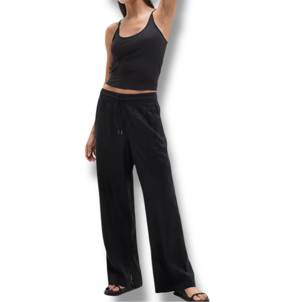 Athleta Retreat Linen High Rise Wide Leg Pant in Black Size XS